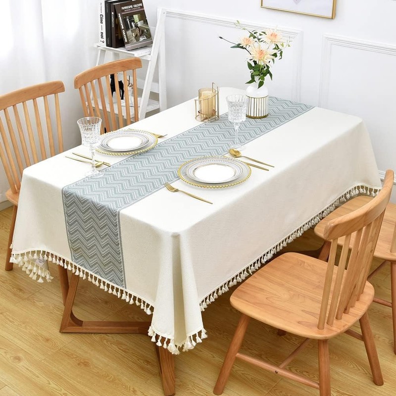 Yofori Cotton Blend Table Cloth for Square Tables Solid Embroidery
