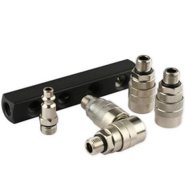 FORNAX 4-Way Straight Air Manifold Air Splitter, Line Type Air Compressor Splitter with 4 Couplers and 1/4" NPT Male Plug, Air Compressor Hose Splitter Quick Connect Socket