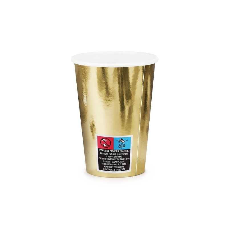 PartyDeco KPP57-019ME-EU1 Paper Cups/Drinking Cups - Shiny Gold - 220