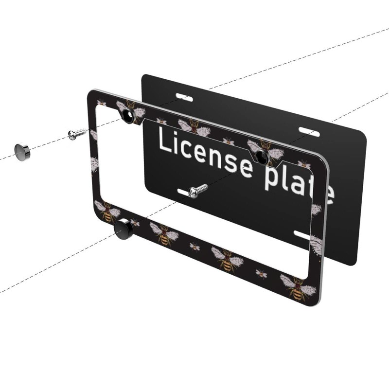 Delerain Funny Honey Bee 2Pcs License Plate Frame, Aluminum Metal