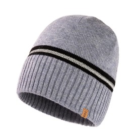 TOP-EX XL/XXL 100% Merino Wool Beanie Hat, Winter Hat, Wool Hat, Men Women, Knitted Hat, Fisherman Beanie, Trawler Hat, Warm Fleece Lining, 95586_grau