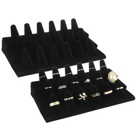 LDHHYH 2 Pack 18 Fingers Ring Display Stand, Black Velvet 3 Step Ring Holder, Jewelry Display Stand for Ring Storage – 18 Slot