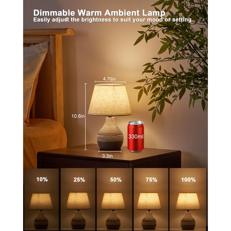 10" H Small Rechargeable Cordless Ceramic Table Lamp with Remote,
