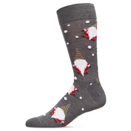 MeMoi Men's Gnomes For The Holidays Christmas Novelty Crew Socks Dark Gray Heather 10-13