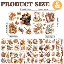 AHANDMAKER 12 Sheets Rub On Transfer Stickers, Music Themed with Musical Instruments, Flowers, Butterfly Ideal for Office, Bedroom, Music & Dance Rooms, Living Room, Dorm Decor, 5.5 x 5.5 Inches