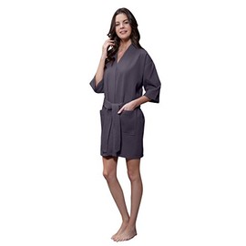 Turquaz Linen Lightweight Knee Length Waffle Kimono Bridesmaids Robes For Women - Spa Bathrobe