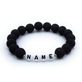 Bracelet with Name of Natural Lava Beads - Individually Handmade for You - Friendship Bracelet Partner Bracelet with Letter Beads (Metal Bead Silver)