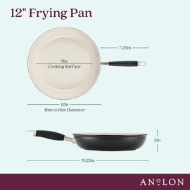 Anolon Advanced Ceramic Nonstick Frying Pan, cookware made for confident cooking without PFAS, Induction Suitable, Dishwasher Safe, 12 Inch Skillet, Black with Cream Ceramic Interior