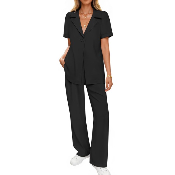 ZESICA Women's 2025 Casual 2 Piece Outfits Short Sleeve Blazer