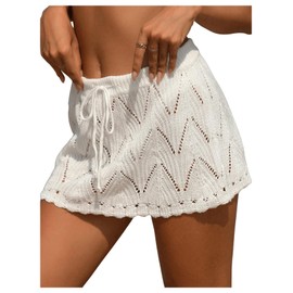 Milumia Women's Crochet Swim Cover Up Beach Mini Skirt Knit Coverups for Swimwear White Medium