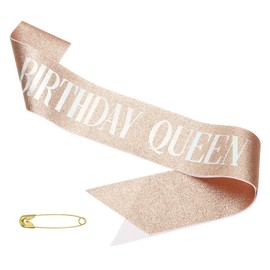 PATIKIL Birthday Girls Sash, Glitter Birthday Sash for Women Satin Queen Sash Party Decorations with Safety Pin for Party Gifts Favors, Rose Red Fantasy