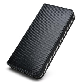 Toyonco Men's Long Wallet, Carbon Leather, Coin Purse, Zip Around Zipper, Simple, Large Capacity, High Quality Leather, Genuine Leather, Long Wallet, Gift, Includes Cosmetic Box, Women's Gift,