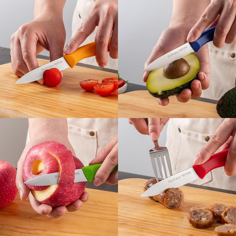Ruffulon Stainless Steel Paring Knife With Serrated Blade, 6 Pieces