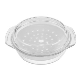 UPKOCH Microwave Steamer with Lid And Ceramic Steaming Tray, 2000ml Clear Glass Casserole Dish for Cooking, Baking, Serving Food Storage, Home Kitchen Bakeware Set