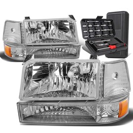 Auto Dynasty Chrome Houisng Amber Corner Headlight w/Bumper Lamps+Tool Kit Compatible with Ford F-150 F-250 F-350 92-96