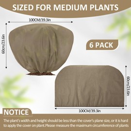 Wesnoy 6 Pcs Winter Plant Covers Freeze Protection 39.4x23.6 Inch Horizontal Shrub Tree Rose Plant Protection Bags Frost Blanket with Drawstring for Fall Winter Outdoor Garden Planting (Brown)