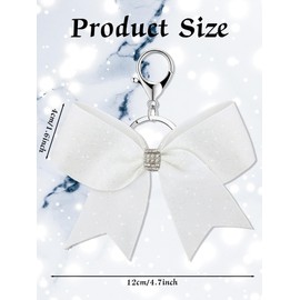 Tondiamo Cheer Bow Keychain Cheer Keychain with Rhinestones Cheerleader Keyrings for Teen Cheerleading Sports Accessory(Glitter White,16 Pcs)