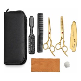 Tijeras Doradas De Barberia Y Kit 8 Pzas Cortar Cabello