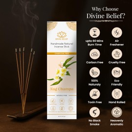 Divine Belief Incense Sticks - Combo Pack of 50 Insence-Sticks - 25 Nag Champa + 25 Palo Santo 100% Natural, Handmade, Hand-Dipped - Organic, Charcoal-Free for Purification, Relaxation, Positivity