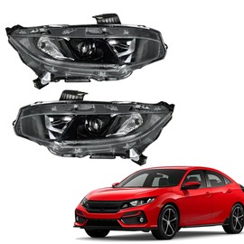 Thomletha Driver Side and Passenger Side Headlights Assembly Halogen Replacement for Honda Civic 2016-2021 Housing Black Lamp LH RH 2PCS 33150TBAA01 33100TBAA01