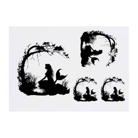 4 x 'Mermaid Silhouette with Tree' Temporary Tattoos - Water Resistant, Skin-Safe, Non-Toxic Transfers, Mixed Sizes (TO00074544)
