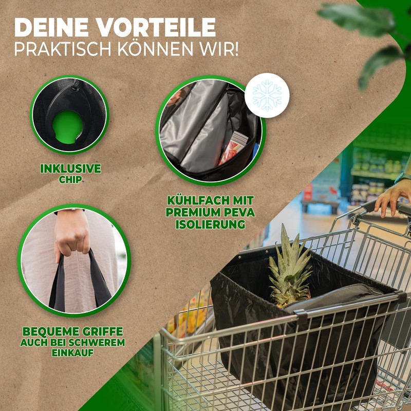 Cottara Shopping Bag for Shopping Trolley with Cooling Compartment, Foldable