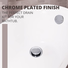 GSTARAM Bathtub Drain Tip-Toe Tub Trim Kit with Two-Hole Overflow Faceplate, All Brass Bathtub Drain Stopper Plug with Universal Fine/Coarse Thread, Lift & Turn Tub Conversion Set (Chrome Plated)