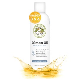 Wholistic Pet Organics Salmon Oil: Deep Sea Wild Alaskan Salmon Oil for Dogs and Cats - Natural Omega 3 Dog Fish Oil Supplement with EPA and DHA for Skin, Coat, Heart and Nervous System Health