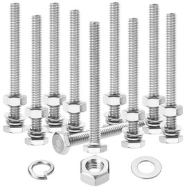 Mr. Pen- Nuts and Bolts Set, 1/4"-20x2-1/2, 10 Sets, Stainless Steel, Hex Head Nut and Bolt Set, Flat & Lock Washers, Stainless Steel Bolts, 1/4 20 Stainless Steel Bolts, 1/4 Bolts and Nuts Set