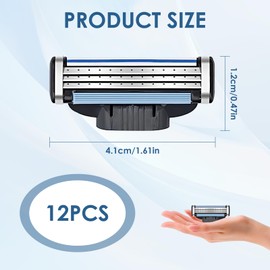 Rasierklingen für Rasierer, 12 Ersatzklingen für Nassrasierer Herren mit 3-fach Klinge, Rasierklingen Nachfüllungen, Ersatzklingen für manuelle Rasierklinge, Anti-Clog Design