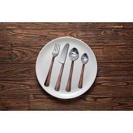 Bold & Divine Ridge Copper Designed 4pcs Flatware Cutlery Set | Copper & Silver | Premium Stainless Steel Cutlery Set | Solid Stainless Steel Flatware