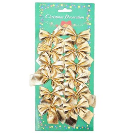 SECALIFE 12 Pieces Christmas Ribbon Bows Ornaments Xmas Tree Bowknot Velvet Ribbon Bows Christmas Bows for Tree Decorations Presents Wrapping Craft Supplies, Gold