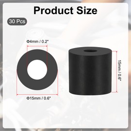 PATIKIL Multi Purpose Rubber Spacer, 30Pcs 4mm ID x 15mm OD x 15mm T Neoprene Round Anti-Vibration Isolation Pads Isolator Rubber Bushings Spacer Washer for HVAC Bolts Car Accessories