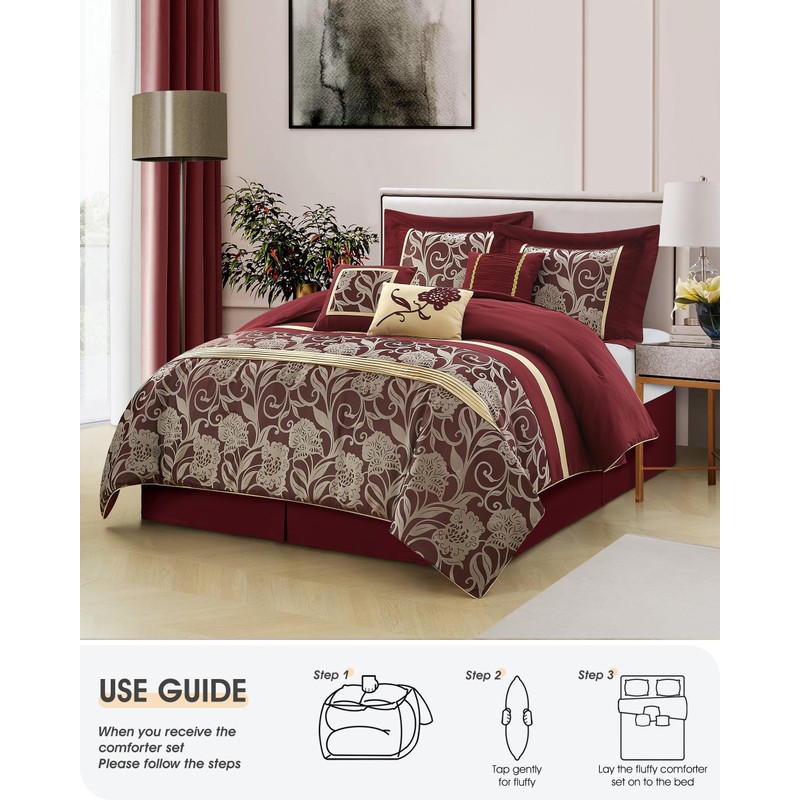 LANCO MODERN LIFESTYLE California King Comforter Set, Red Gold, Luxury