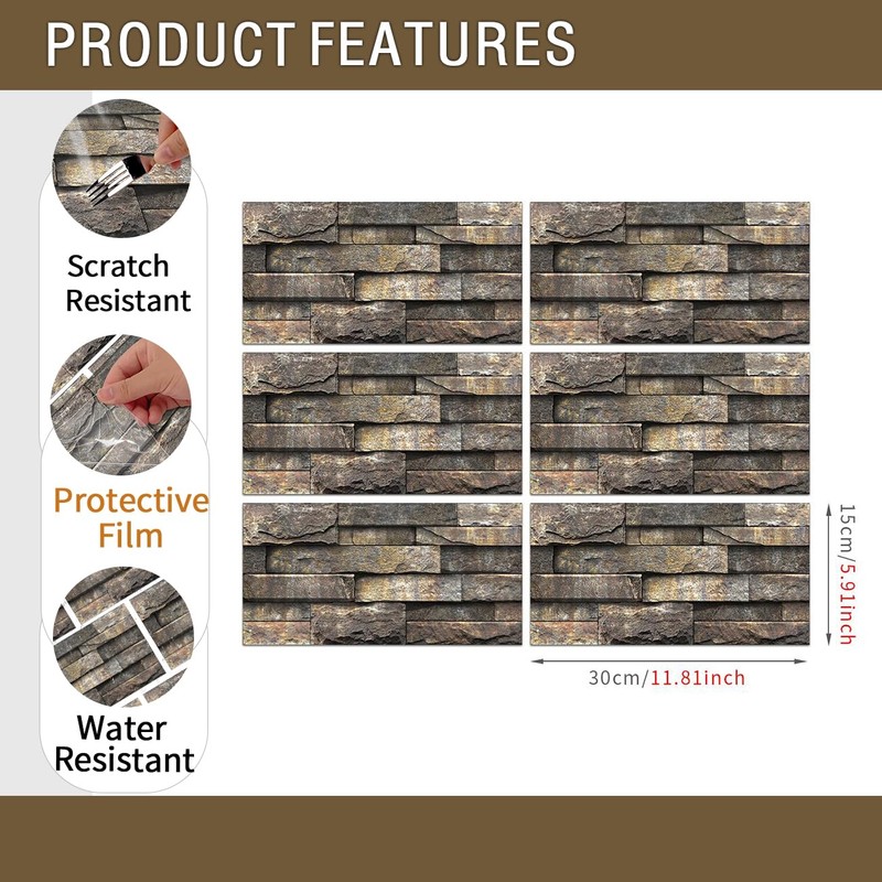 Ainteseaned 12 Sheets of 3D Wallpaper Peel and Stick Kitchen