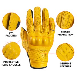 VCOROS VG20 Genuine Leather Touchscreen Motorcycle Gloves Adult Road Racing Cruiser Biker ATV Powersport Gloves with Joint Protect Shell(XL, Yellow)