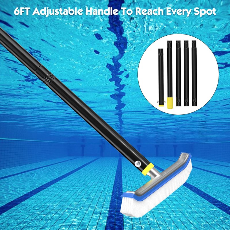 Swimming Pool Brush with Pole 6FT,18" Swimming Pool Brush Head