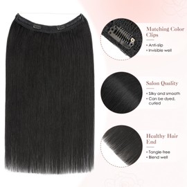 S-Noilite Invisible Wire in Human Hair Extensions 100% Real Remy Human Hair with Clips Adjustable Hidden Wire in Hair Extension for Women 20 inch Jet Black