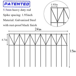 GRELWT 15 Pack 24"L x 15"H Animal Barrier Fence, Underground No Dig Fence, 5.5mm Galvanized Stakes with 2 inch Spacing, Metal Fence Panel for Outdoor Yard Patio, Total 30Ft(L) X 15in(H) Black