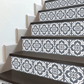 14PCS Moroccan Style Self-Adhesive Stair Riser Decals, Peel and Stick Staircase Stickers 39.37“x7.09” Vinyl Stickers Staircase Murals Decor for Steps