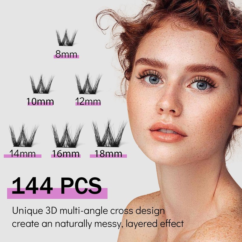 Mayhug Lash Cluster Kit 144 Pcs, 3D Lash Clusters 8-18/D