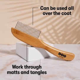 DOG by Dr Lisa - Comb - Detangling Dog Comb - Dematting Grooming Tool - Metal Comb Teeth Removes Knots and Tangles - Stimulate Blood Flow and Increase Natural Coat Oils - Made From Sustainable Bamboo
