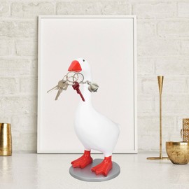 Cocoarm Magnetische Gänse-Schlüsselhalter, Harz-Gänsestatue Schlüssel-Aufhänger mit Magnetischem Schnabel für Home-Deko Einzugsgeschenke (Mit Sockel)