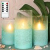 FLAVCHARM Blue Flameless Candles with Remote Aqua Glass Handmade Sandblast