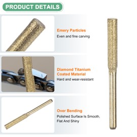 M METERXITY 8-Pack 5/32 Inch Titanium Plated Diamond Chainsaw Sharpener, High Hardness Grinding Stone Chainsaw Sharpening Kit for Electric Chainsaw Sharpener/Stone Carvings [3mm Gold]