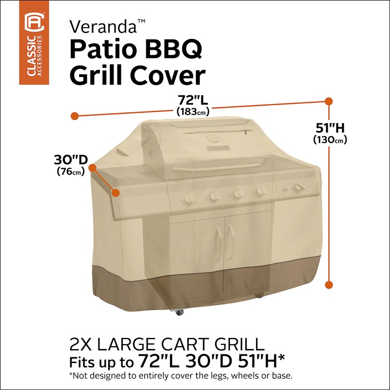 Classic Accessories Veranda Water-Resistant 72 Inch BBQ Grill Cover, Pebble