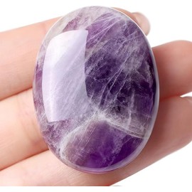 Amethyst Crystal Oval Healing Crystals, Violet Natural Gemstone Thumb Care Stone for Wiccan Supplies, Anxiety Stress Relief, Home Decoration, Balancing Meditation Accessories