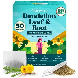 Gya Tea Co Organic Dandelion Leaf and Root Herbal Tea Bags (50 Bags) - Decaf Dandelion Tea Bags Rich in Nutrients for Digestive Health - Dandelion Root Tea Organic Tea Gifts Fruit & Herbal Tea Blends