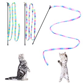 M JJYPET Cat Wand Toys, Interactive Kitten Toys for Indoor Cats,Colorful Cat Teaser Wand String for Cat Kitten Exercise Cat Stick Toy Cat Charmer-3Pcs