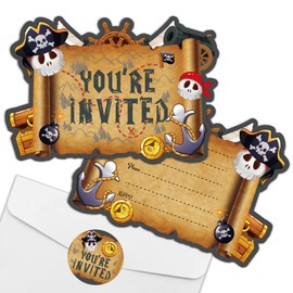 REWIDPARTY Pirate Birthday Invitations with Envelopes & Stickers（Set of 15） Treasure Map Shaped Fill-in Invitations Pirate Theme Birthday Party Invites Pirate Birthday Party Supplies Favors for Kids